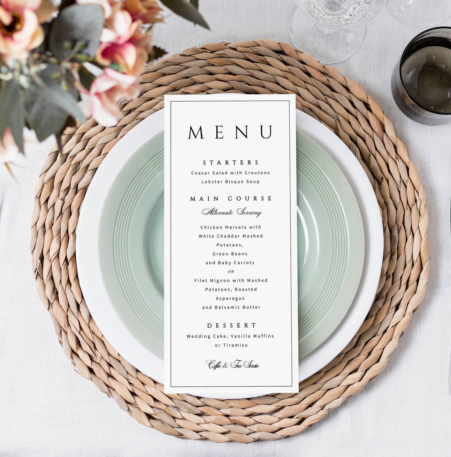 Wedding Dinner Menu, Minimalist Wedding Menu, Menu Card Template, Minimalist Menu, Editable with Templett, MIN